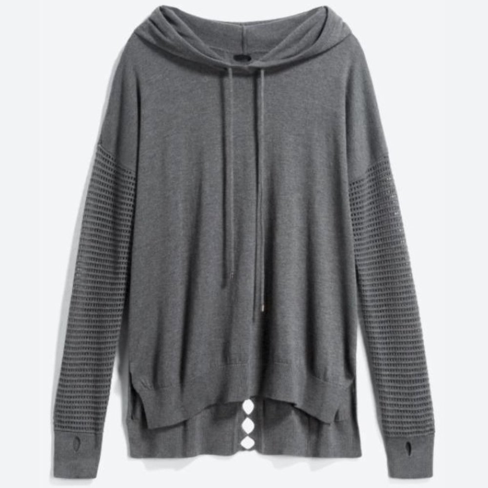 Harper Lane Antara Crochet Sleeve Hooded Pullover Dark Grey